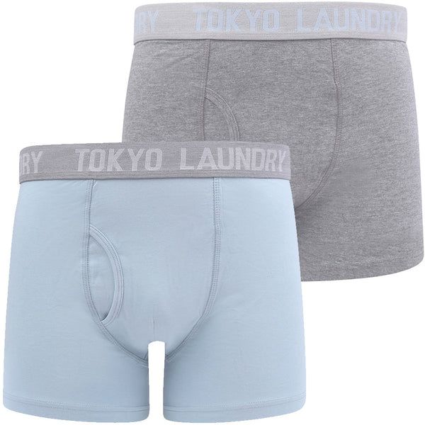 Warner 2 (2 Pack) Boxer Shorts Set In Blue Fog / Mid Grey Marl - Tokyo Laundry