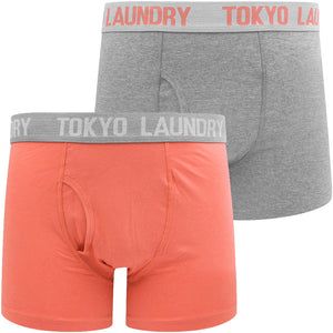 Warner 2 (2 Pack) Boxer Shorts Set In Faded Peach / Mid Grey Marl - Tokyo Laundry
