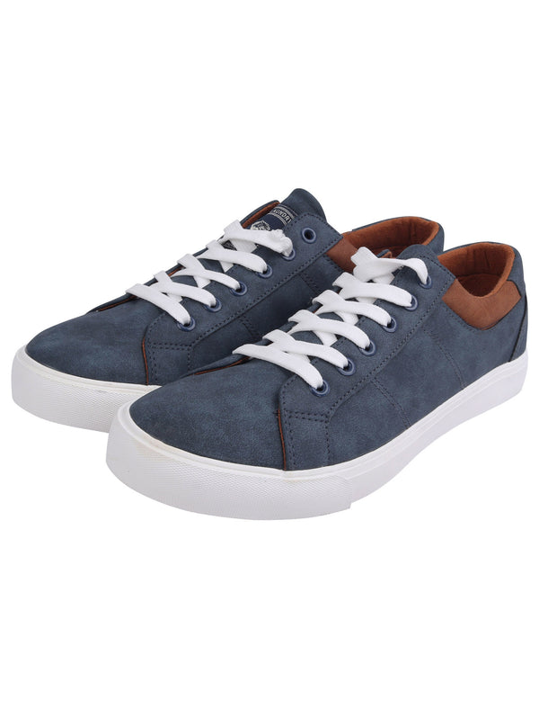 Zen Faux Nubuck Low Top Lace Up Trainers in Navy - Tokyo Laundry