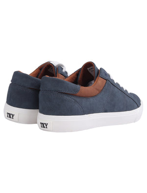 Zen Faux Nubuck Low Top Lace Up Trainers in Navy - Tokyo Laundry