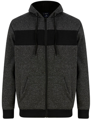 Callisto Chunky Ribbed Panel Zip Through Hoodie With Borg Lining In Jet Black