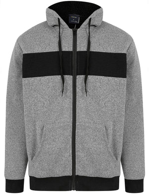 Callisto Chunky Ribbed Panel Zip Through Hoodie With Borg Lining In Light Grey