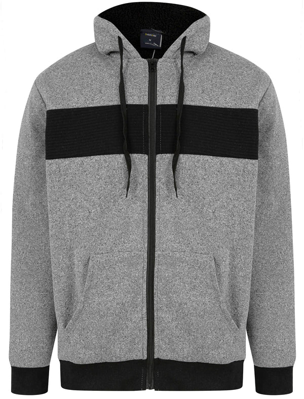 Callisto Chunky Ribbed Panel Zip Through Hoodie With Borg Lining In Light Grey
