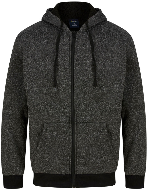 Prescott Chunky Zip Through Hoodie With Borg Lining In Jet Black