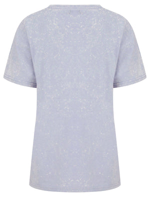 Bloom Motif Acid Wash Cotton T-Shirt in Aleutian Blue - Weekend Vibes