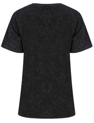 Bloom Motif Acid Wash Cotton T-Shirt in Jet Black - Weekend Vibes