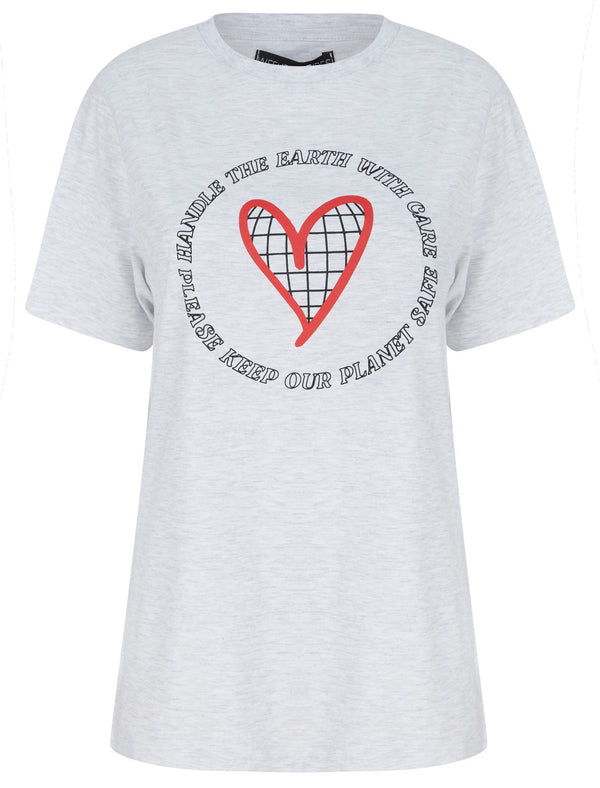 Eco Earth Motif Cotton Jersey T-Shirt in Ice Grey Marl - Weekend Vibes