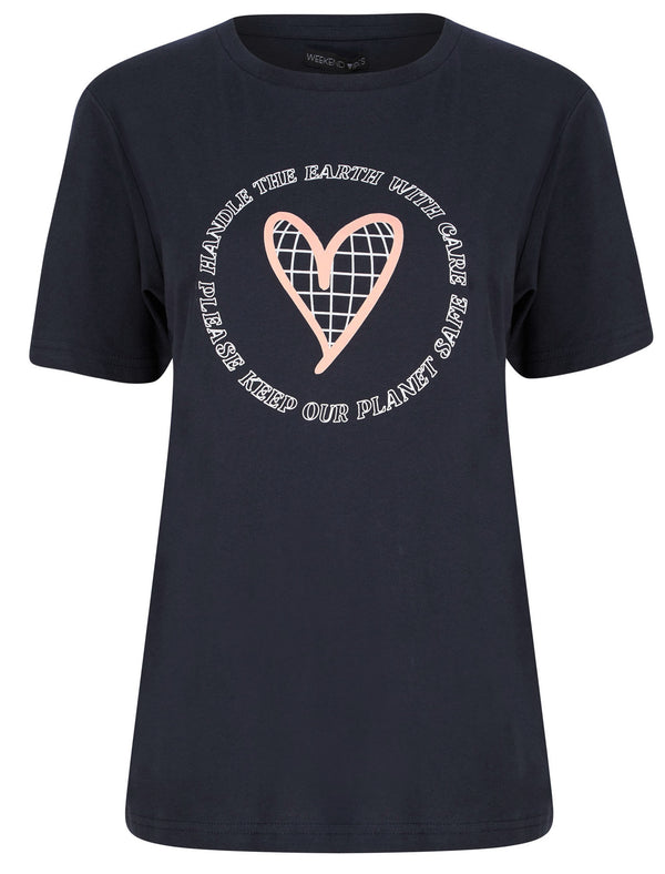 Eco Earth Motif Cotton Jersey T-Shirt in Sky Captain Navy - Weekend Vibes
