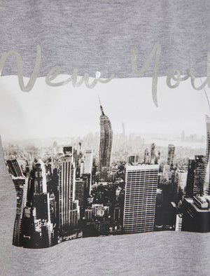 Empire New York Motif Cotton T-Shirt with Silver Foil Detail in Light Grey Marl - Weekend Vibes