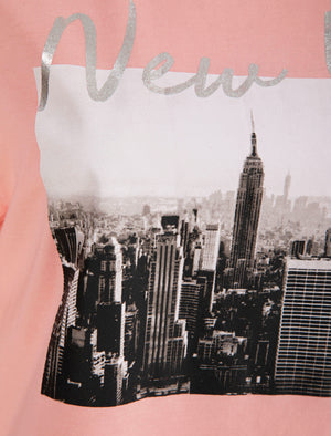 Empire New York Motif Cotton T-Shirt with Silver Foil Detail in Powder Pink - Weekend Vibes