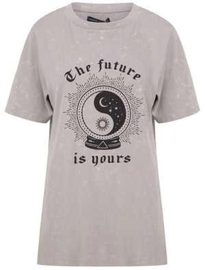 Future Is Yours Motif Acid Wash Cotton T-Shirt in High Rise Grey - Weekend Vibes