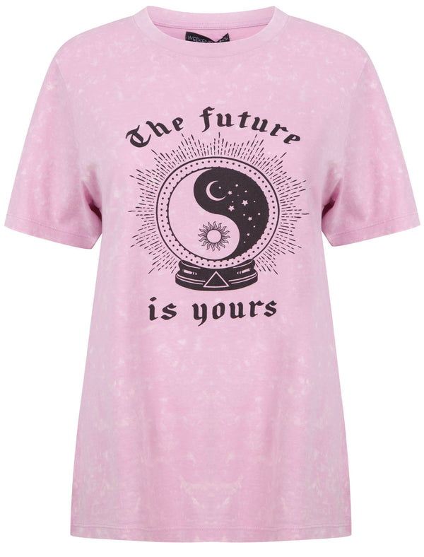 Future Is Yours Motif Acid Wash Cotton T-Shirt in Orchid Bouquet - Weekend Vibes