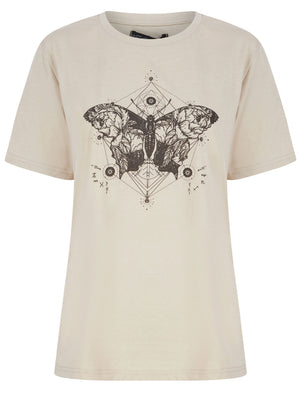 Geo Fly Butterfly Motif Cotton T-Shirt in Stone Marl - Weekend Vibes