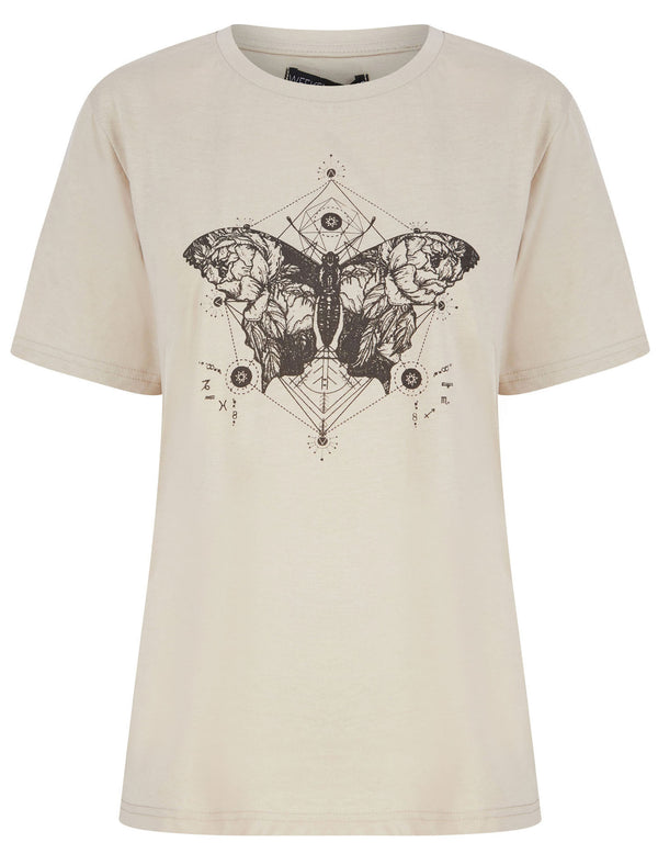 Geo Fly Butterfly Motif Cotton T-Shirt in Stone Marl - Weekend Vibes