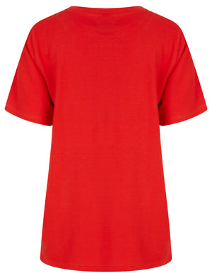 Heart Paris Motif Cotton T-Shirt with Gold Foil Detail in Flame Scarlet - Weekend Vibes