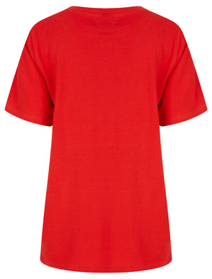 Heart Paris Motif Cotton T-Shirt with Gold Foil Detail in Flame Scarlet - Weekend Vibes