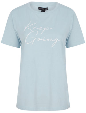 Keep Going Motif Cotton Jersey T-Shirt in Celestial Blue - Weekend Vibes