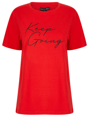 Keep Going Motif Cotton Jersey T-Shirt in Flame Scarlet - Weekend Vibes