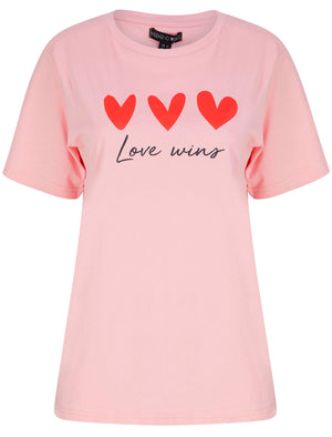 Love Wins Motif Cotton Jersey T-Shirt in Candy Pink - Weekend Vibes