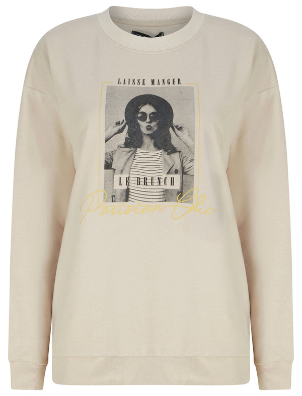 New Parisian Motif Crew Neck Sweatshirt in Stone Marl - Weekend Vibes