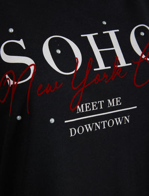 New Soho NYC Motif Crew Neck Sweatshirt in Jet Black - Weekend Vibes