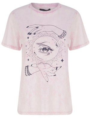Nova Crystal Ball Motif Acid Wash Cotton T-Shirt in Orchid Bouquet - Weekend Vibes