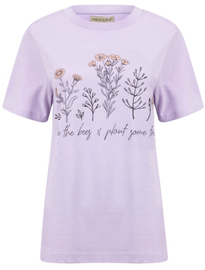 Save The Bees Motif Cotton T-Shirt in Pastel Lilac - Weekend Vibes