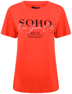 Soho / NYC Motif Studded Cotton T-Shirt in Bittersweet Red - Weekend Vibes