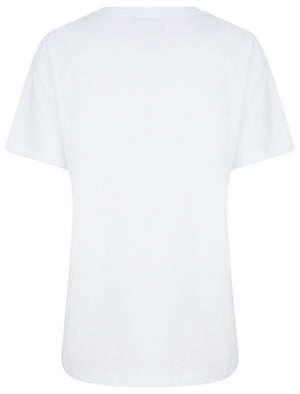 Wanderlust Motif Cotton T-Shirt with Gold Foil Detail in Bright White - Weekend Vibes