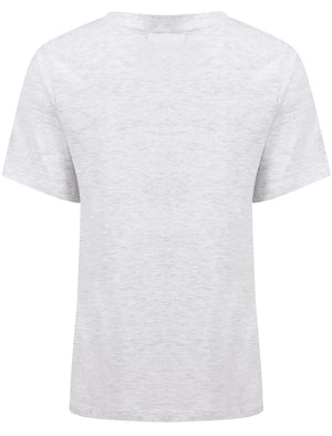 Wanderlust Motif Cotton T-Shirt with Gold Foil Detail in White Grey Marl - Weekend Vibes
