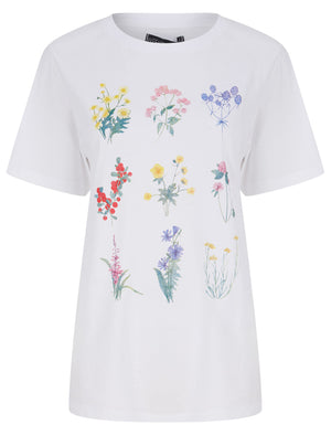 Wilder Floral Motif Cotton Jersey T-Shirt in Optic White - Weekend Vibes