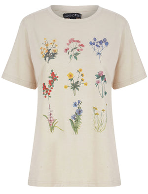 Wilder Floral Motif Cotton Jersey T-Shirt in Stone Marl - Weekend Vibes