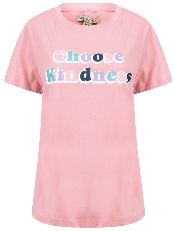 Choose Kindness Motif Cotton Crew Neck T-Shirt in Bridal Rose - Weekend Vibes