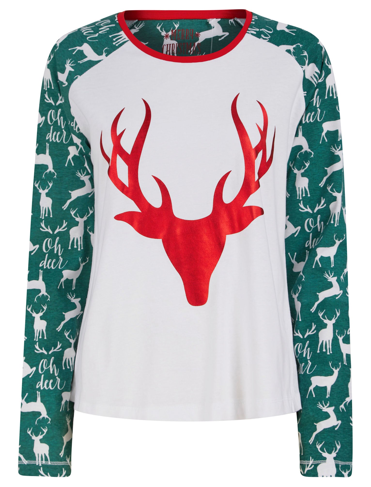 Women s Stag Head Foil Motif 2PC Cotton Lounge Pyjama Set in Green M Tokyo Laundry