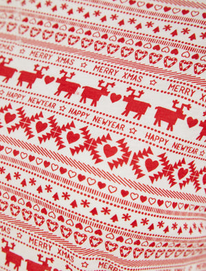 Women's Vega Repeat Reindeer Fairisle Print 2PC Cotton Lounge Pyjama Set in Snow White - Merry Christmas