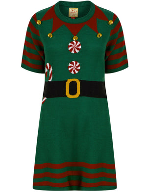 Women's Elf Dress Novelty Knitted Christmas Jumper Skater Dress in ...