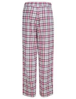 Women's Rudolph Motif 2pc Lounge Pyjama Set in Ice Grey Marl / Pink White Check - Merry Christmas