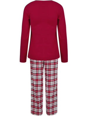 Women's Rudolph Motif 2pc Lounge Pyjama Set in Red / Red White Check - Merry Christmas
