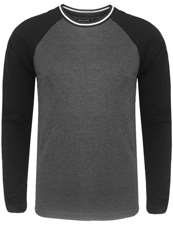 Altaria Long Sleeve Raglan Top in Charcoal Marl / Black