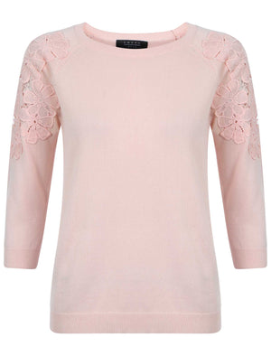Womens Flower Lace Applique Jumper in Pink