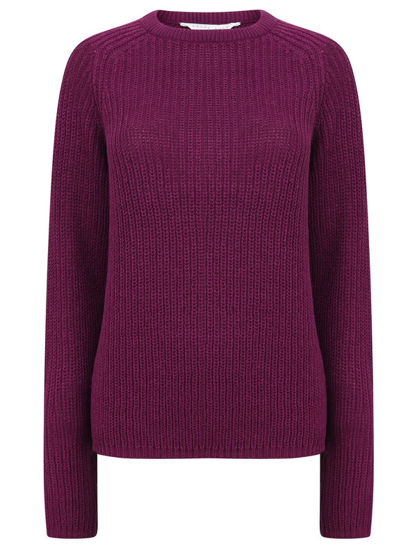 Allium Crew Neck Fisherman Knit Jumper In Grape Juice - Amara Reya