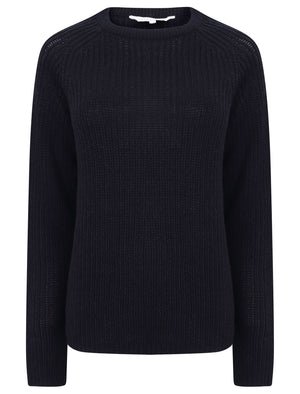 Allium Crew Neck Fisherman Knit Jumper In Navy - Amara Reya