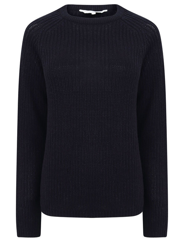 Allium Crew Neck Fisherman Knit Jumper In Navy - Amara Reya