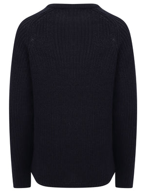 Allium Crew Neck Fisherman Knit Jumper In Navy - Amara Reya