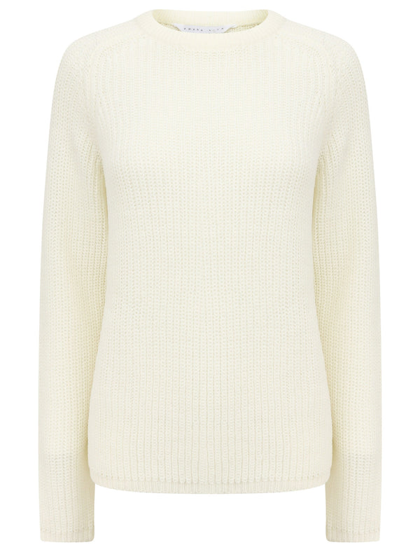 Allium Crew Neck Fisherman Knit Jumper In Winter White - Amara Reya