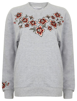 Blossom Floral Embroidered Sweatshirt in Light Grey Marl - Amara Reya