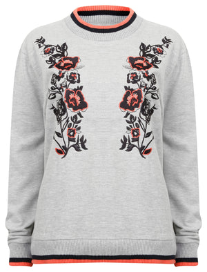 Bluebell Floral Rose Embroidered Sweatshirt in Light Grey Marl - Amara Reya