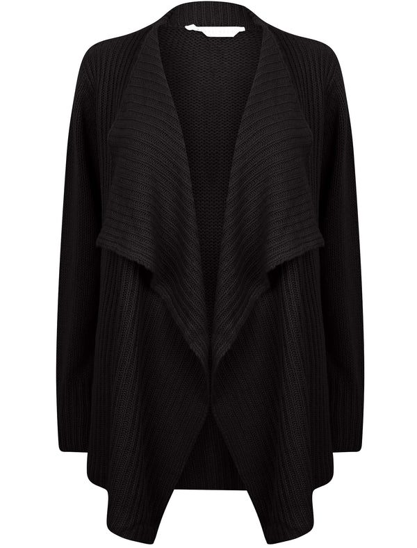 Daisy Waterfall Soft Knitted Cardigan in Black - Amara Reya