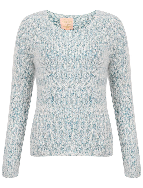 Womens Plum Tree Passion Flower Jumper in Ocean Depths and Pastel Turq Twist