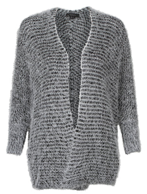 Womens Striped Loose Fit Cardigan in Anthracite